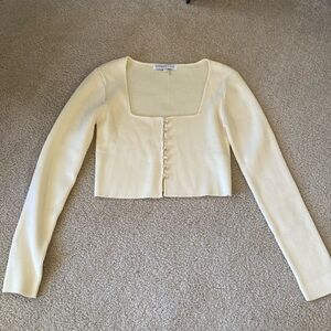 Endless Rose Cream Cropped Long Sleeve Sweater Cardigan Size Small